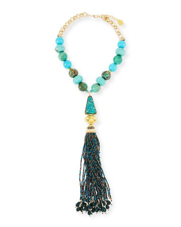 Devon Leigh 20" Turquoise & Chrysoprase Tassel Necklace