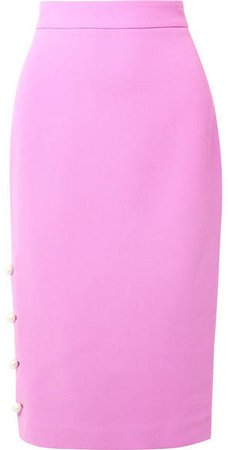 Faux Pearl-embellished Wool-blend Crepe Pencil Skirt - Pink