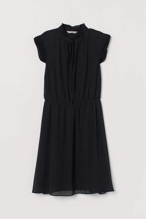 Cap-sleeved Dress - Black