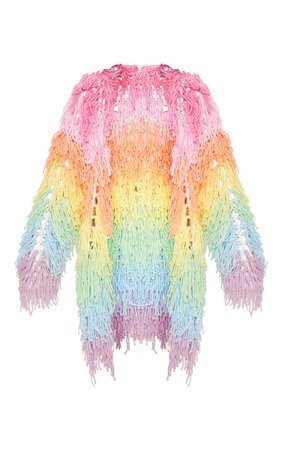 Pastel Shaggy Knit 3/4 Length Cardigan | PrettyLittleThing AUS