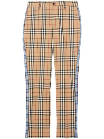 Burberry Straight Fit Contrast Check Cotton Trousers | Farfetch.com