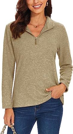 TACVASEN Women's Quarter Zip Pullover Sweatshirt Fleece Casual Long Sleeve Spring Fall Running Workout Tops at Amazon Women’s Clothing store