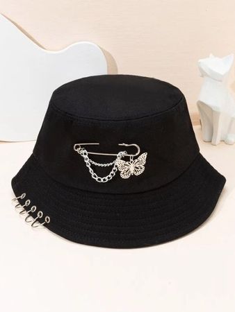 2022 Safety Pin Butterfly Decor Bucket Hat Black ONE SIZE In Hat Online Store. Best For Sale | Emmiol.com