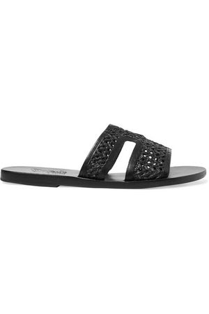 Ancient Greek Sandals | Apteros woven raffia and leather slides | NET-A-PORTER.COM