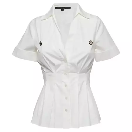 Gucci White Cotton Button Front Pleated Half Sleeve Shirt S For Sale at 1stDibs