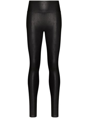 Shop black Spanx faux-leather mid-rise leggings with Express Delivery - Farfetch
