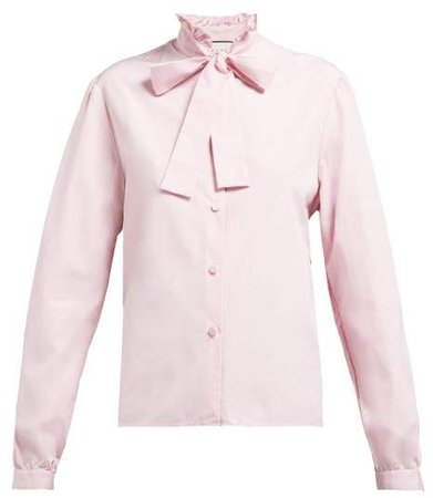 Crinkled Ruffle Collar Cotton Poplin Shirt - Womens - Pink