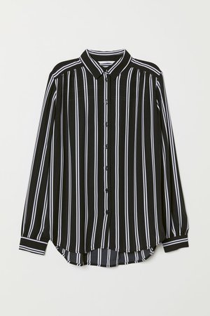 Long-sleeved blouse - Black/White striped - Ladies | H&M