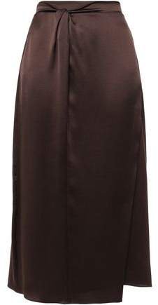 Wrap-effect Twisted Silk-satin Midi Skirt