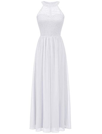 Amazon.com: Wedtrend Halter Floral Lace Long Chiffon Bridesmaid Dress Cocktail Party Formal Maxi Dress WT0201White2XL: Clothing