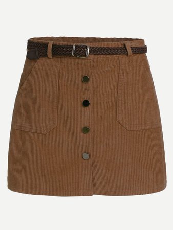 Corduroy Single Breasted Skirt With Belt