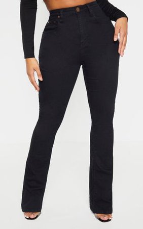 Shape Black Stretch Denim Flared Jean | Curve | PrettyLittleThing