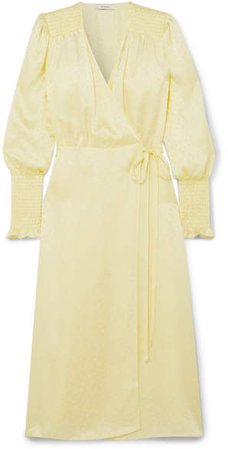 Art Dealer - Kate Polka-dot Silk-jacquard Wrap Dress - Pastel yellow