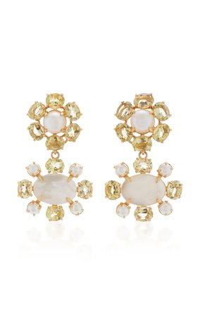 Earrings Set with Lemon Quartz, White Pearls and Mother of Pearl by Bounkit | Moda Operandi