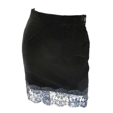 Yves Saint Laurent black velvet skirt with lace, 1980s For Sale at 1stDibs