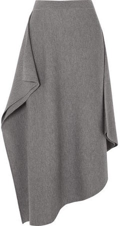 Asymmetric Merino Wool Midi Skirt - Gray
