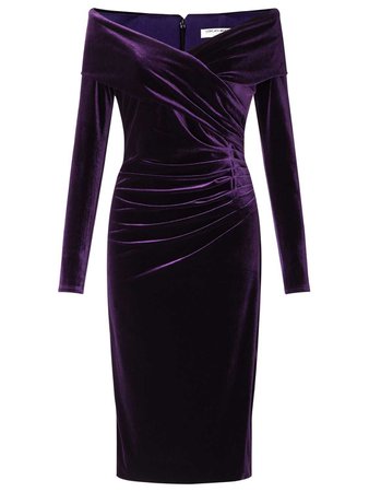 Jacques Vert | velvet bardot dress in purple
