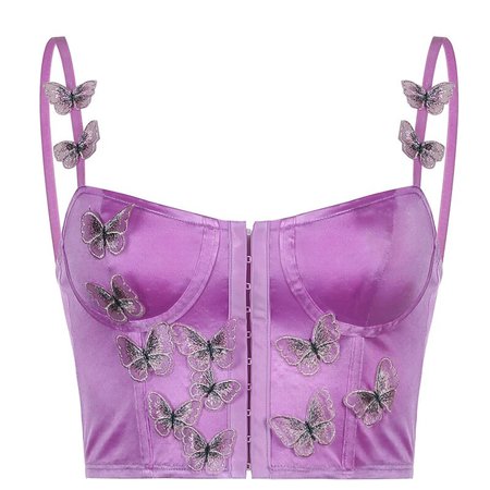 Rockmore Satin Butterfly Crop Corset Tops Women y2k Aesthetic Pink Tank Top Sexy V Neck Backless Bustiers Kawaii Camis Outfits|Camis| - AliExpress