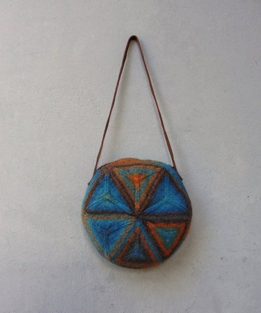 Knitted Felted Wool Bag Geometry Mix Brown Blue Terracotta | Etsy