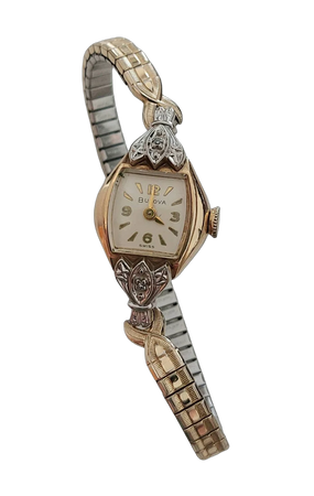 Vintage Bulova Ladies Wristwatch with Diamonds, Deco Style Petite Timepiece, As Is
