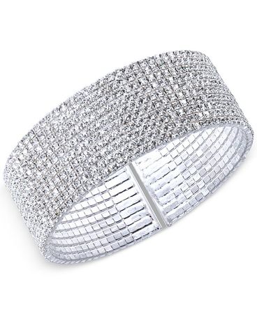 Anne Klein Silver-Tone Crystal Cuff Bracelet - Macy's