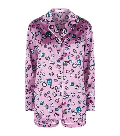 OLIVIA VON HALLE Alba Patricia Shortie Silk Pajama Set In Candy Print