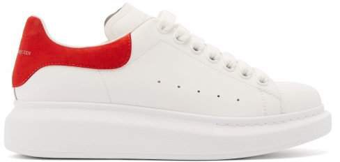Raised Sole Low Top Leather Trainers - Womens - Red White