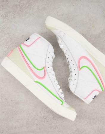 Nike Blazer Mid Infinite leather sneakers in white/electric green | ASOS