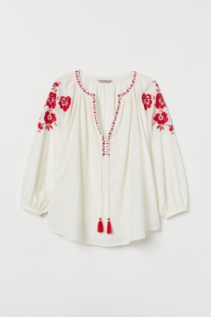 H&M+ Embroidered Cotton Blouse - Cream - Ladies | H&M US