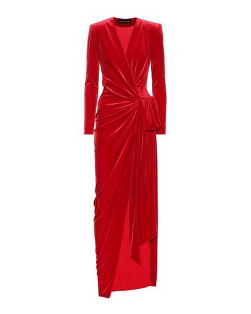 Lyst - Alexandre Vauthier Wrap-front Velvet Maxi Dress in Red