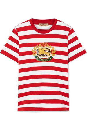 Burberry | Appliquéd striped cotton-jersey T-shirt | NET-A-PORTER.COM