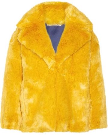 yellow furry jacket
