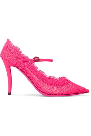 Gucci | Virginia crystal-embellished corded lace Mary Jane pumps