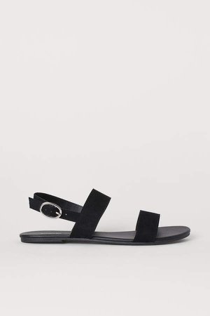 Faux Suede Sandals - Black