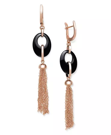 Macy's Black Onyx 20x15mm Dangle Earrings in Rose Gold over Silver & Reviews - Earrings - Jewelry & Watches - Macy's