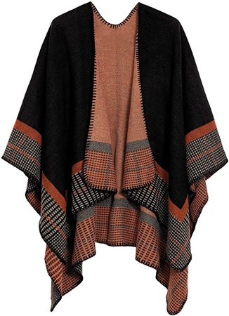Urban CoCo Women's Color Block Shawl Wrap Open Front Poncho Cape (Series 15-Black) at Amazon Women’s Clothing store