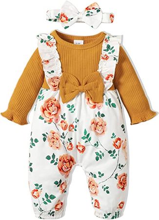 Amazon.com: Newborn Baby Girl Clothes Long Sleeve Newborn girl Outfits Floral Suspender Romper Jumpsuit Baby Clothes for Girls: Clothing, Shoes & Jewelry