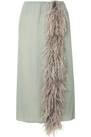 Prada | Feather-trimmed silk-georgette skirt | NET-A-PORTER.COM