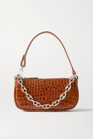 Rachel Mini Chain-embellished Croc-effect Leather Shoulder Bag - Tan