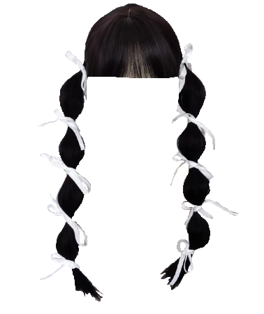 Hair White Ribbon Bubble Pigtails with Bangs Black 1 (Dei5 edit)