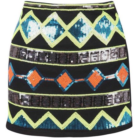 Robyn Black Neon Aztec Sequin Mini Skirt