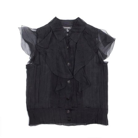 CHANEL Black Blouse with Short Sleeves in Silk Size 40EU For Sale at 1stdibs