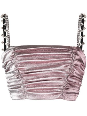 AREA crystal-embellished Ruched Crop Top - Farfetch