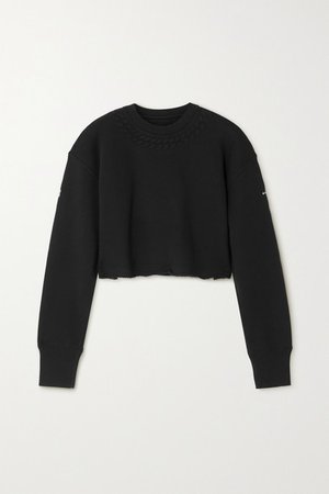 Cropped Embossed Cotton-jersey Sweatshirt - Black