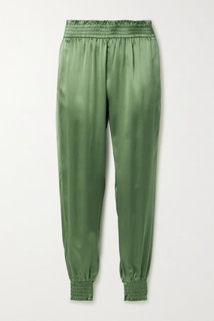 Leaf green The Selbie silk-charmeuse tapered track pants | Cami NYC | NET-A-PORTER