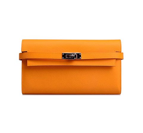 Ainifeel Women's Padlock Genuine Leather Wallets Purse Billfold (Orange)