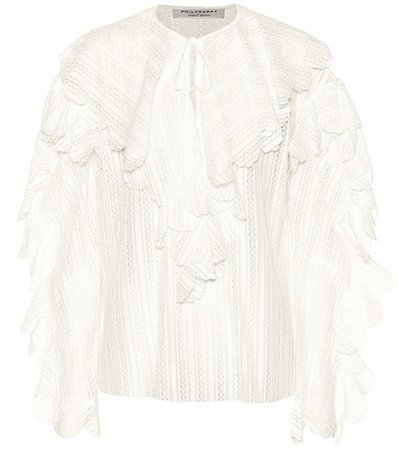 Ruffle-trimmed cotton-blend blouse