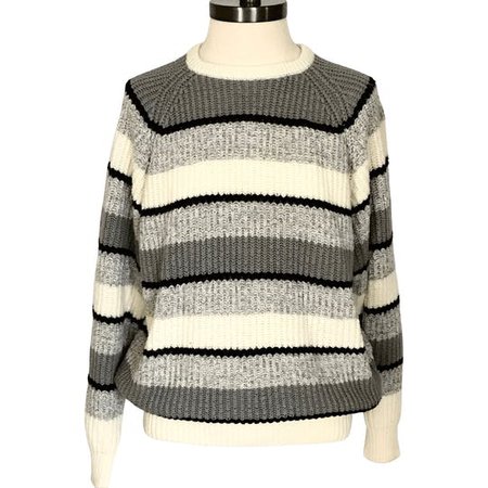 80's/90's Gray and Off White Striped Knit Sweater by Contemporary Casu – Thrilling