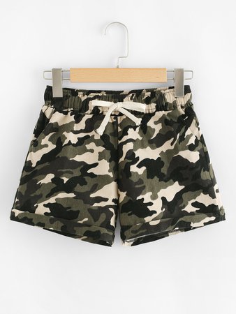 Drawstring Waist Camouflage Shorts