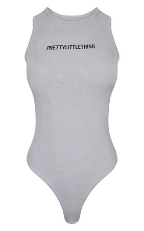 Plt Ash Grey Soft Racer Neck Sleeveless Bodysuit | PrettyLittleThing USA